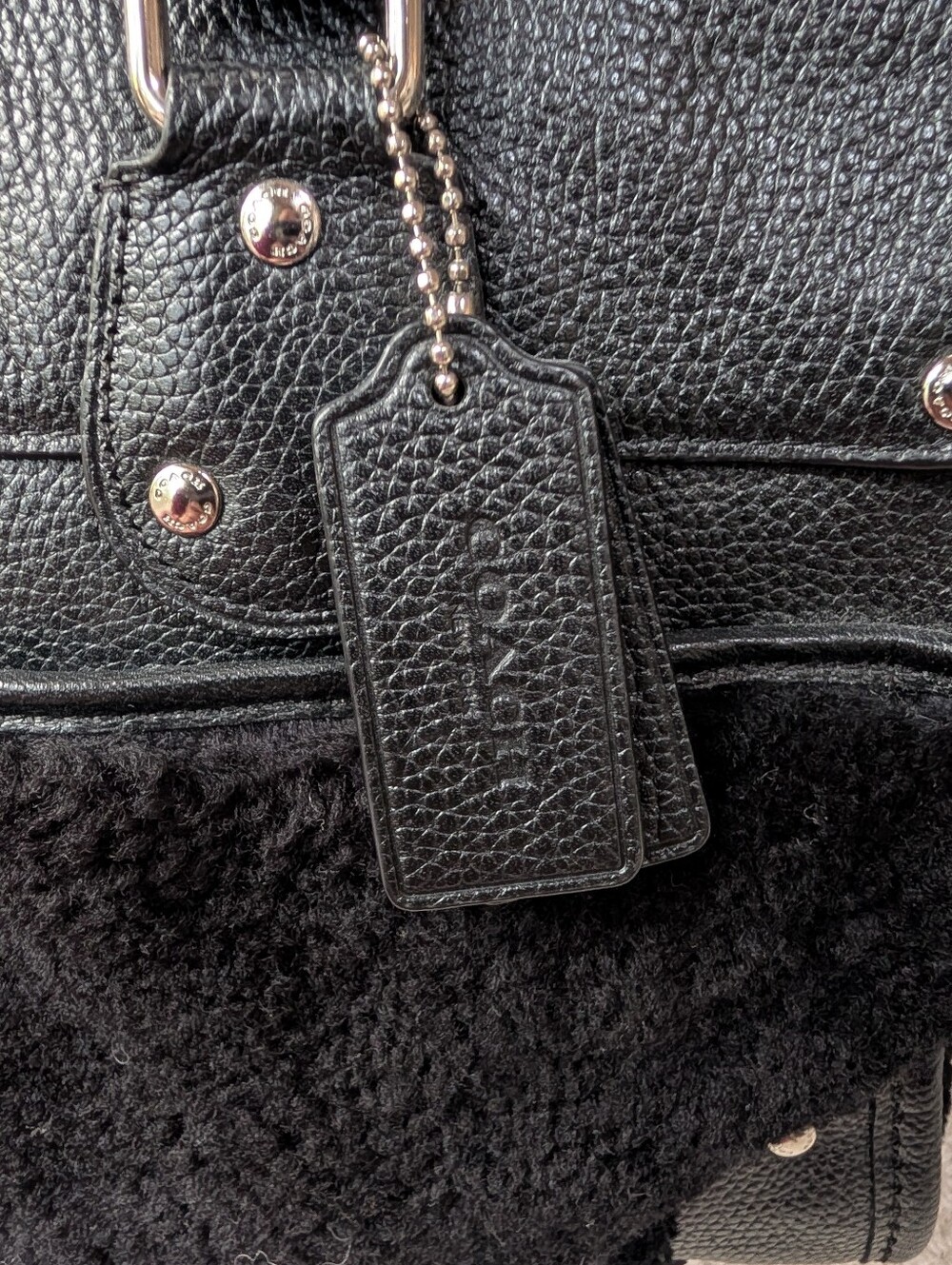 Coach Rhyder 30 Black Leather & Shearling Duffel Satchel - Picture 10 of 14